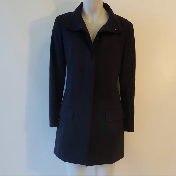 Womens The Row Dark Navy Virgin Wool Blend Mock Neck Payton Blazer Jacket sz. 6 - Picture 6 of 15